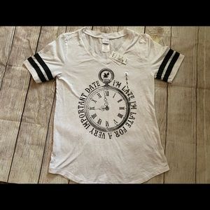 Alice in Wonderland I’m Late ⏰ striped sleeve tee brand new with tags